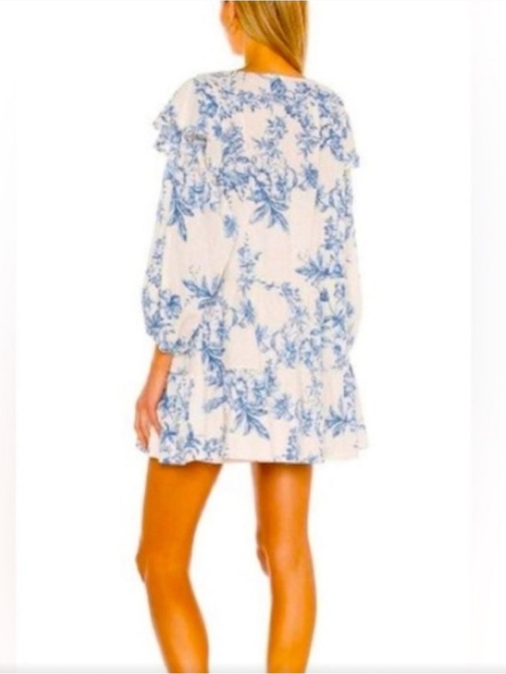 Free People White Mini Dress with Blue Floral Print - Picture 3 of 9